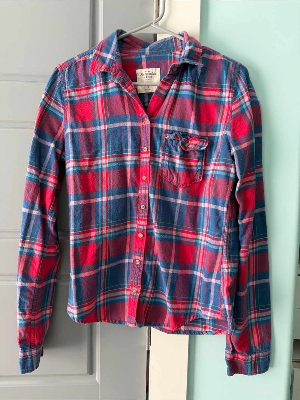 Abercrombie & Fitch Navy and Red Plaid Flannel